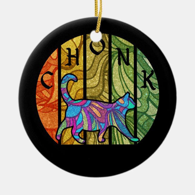 Psychedelic Cat – Trippy Feline Art Ceramic Ornament (Front)