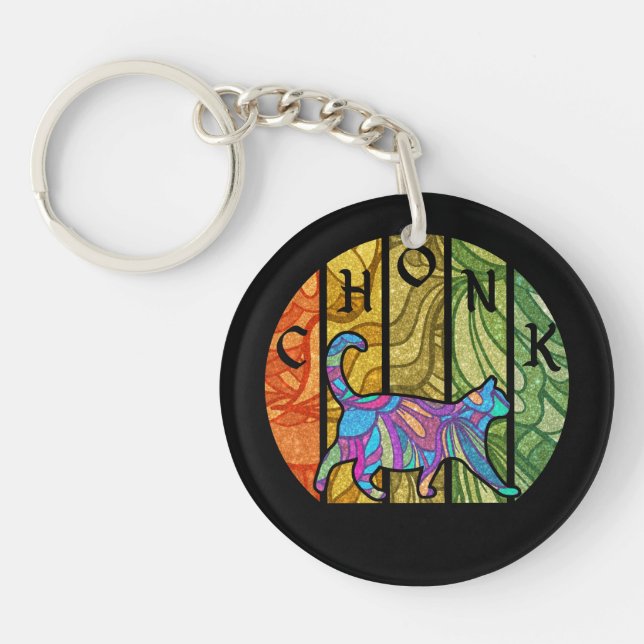 Psychedelic Cat – Trippy Feline Art Keychain (Front)