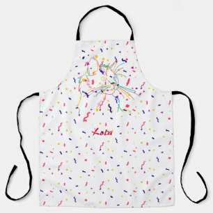 Psychedelic cat with confetti. Editable name Apron