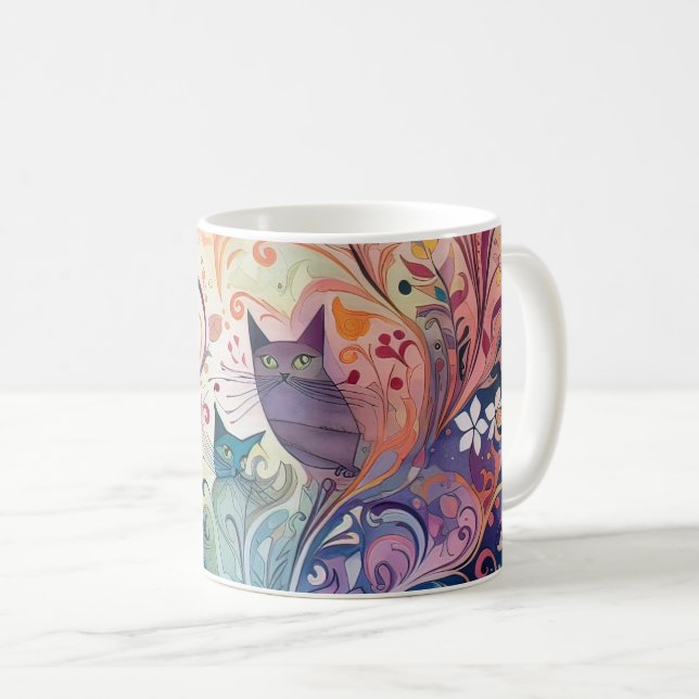 Psychedelic cats flowers colourful energetic coffee mug (Front Right)