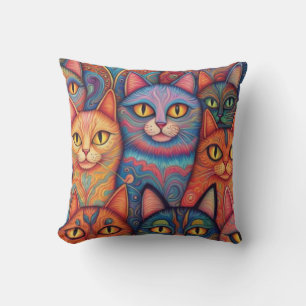 Psychedelic cats. Hippy, Bohemian, BoHo Throw Pillow