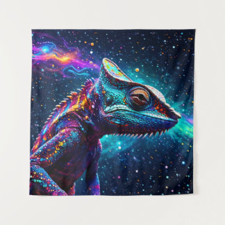 Psychedelic Chameleon Painting Galaxies Tapestry
