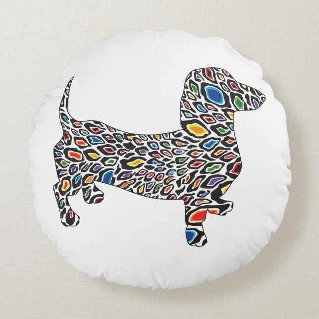 Psychedelic-Cheetah-Doxie Round Pillow (Front)