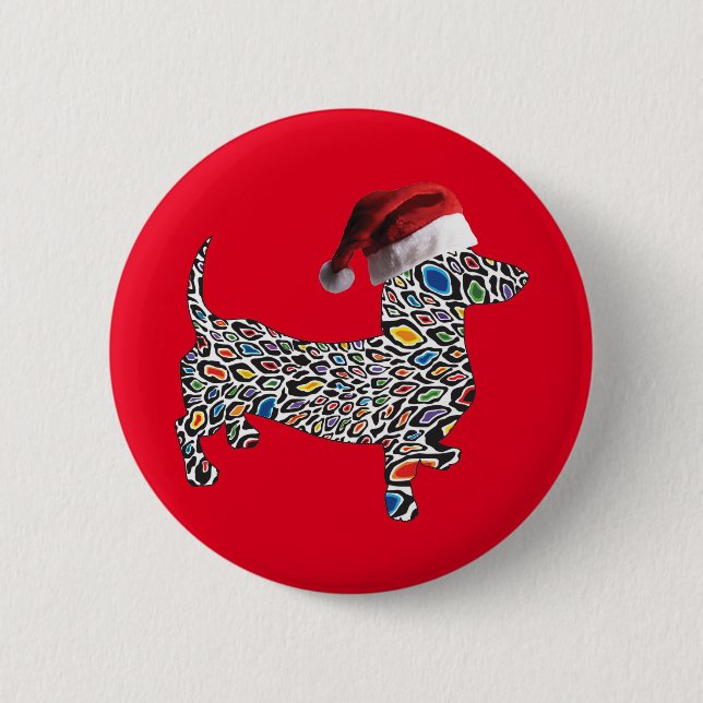 Psychedelic-Cheetah-Doxie-Santa 2 Inch Round Button (Front)