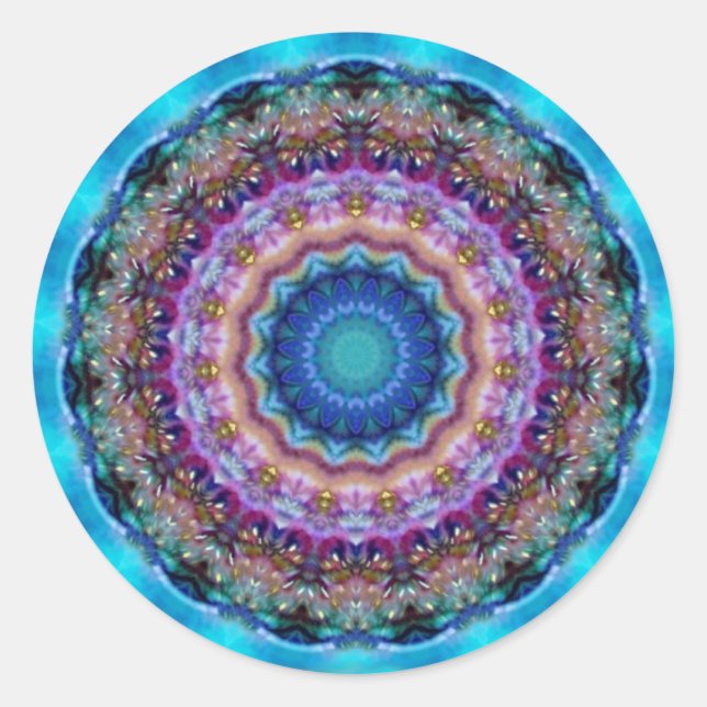 PSYCHEDELIC CIRCLES blue turquase pink violet Classic Round Sticker (Front)