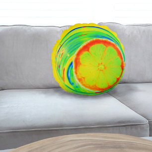 Psychedelic Citrus Pop Art Orange Slice Tropical Round Pillow