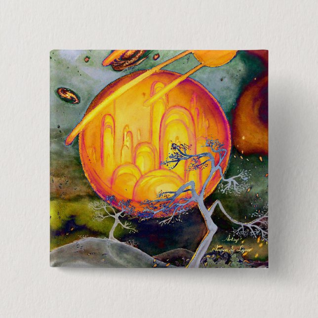 Psychedelic City 2 Inch Square Button (Front)