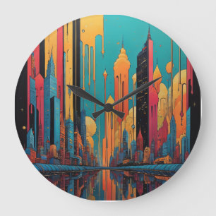 Psychedelic city  large clock