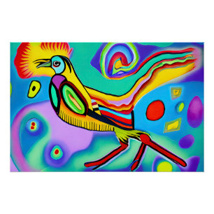 Psychedelic Cockerel: Colourful strident cockerel Poster