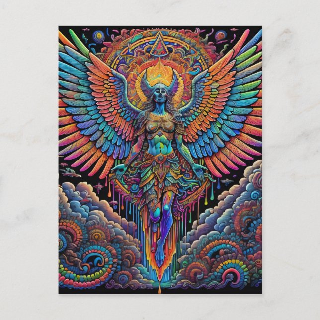 Psychedelic Colorful Angel Art Postcard (Front)