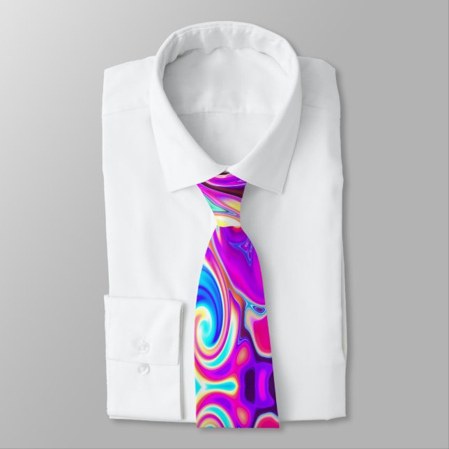 Psychedelic Colorful Rainbow Swirl Tie (Tied)