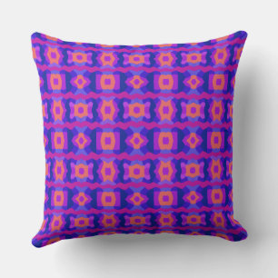 Psychedelic Colour Block Patchwork Blue Mauve Cora Throw Pillow