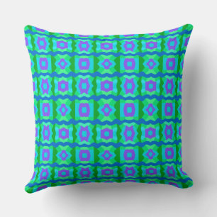Psychedelic Colour Block Patchwork Green Blue Grap Throw Pillow