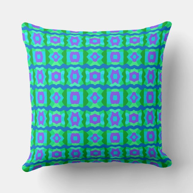 Psychedelic Colour Block Patchwork Green Blue Grap Throw Pillow (Back)