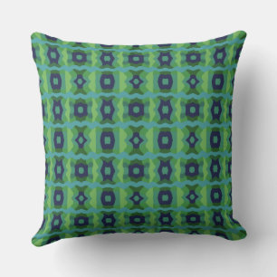 Psychedelic Colour Block Patchwork Green Blue Throw Pillow
