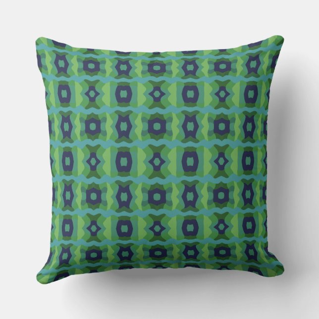 Psychedelic Colour Block Patchwork Green Blue Throw Pillow (Back)