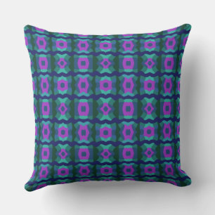 Psychedelic Colour Block Patchwork Navy Teal Purpl Throw Pillow