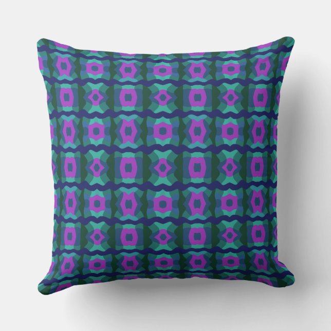 Psychedelic Colour Block Patchwork Navy Teal Purpl Throw Pillow (Back)