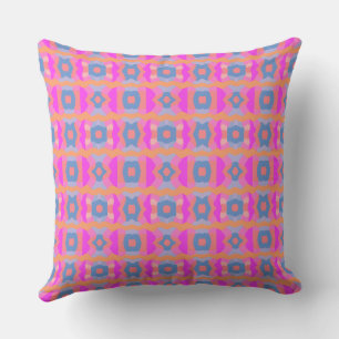 Psychedelic Colour Block Patchwork Pink Orange Tea Throw Pillow