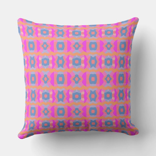 Psychedelic Colour Block Patchwork Pink Orange Tea Throw Pillow (Back)
