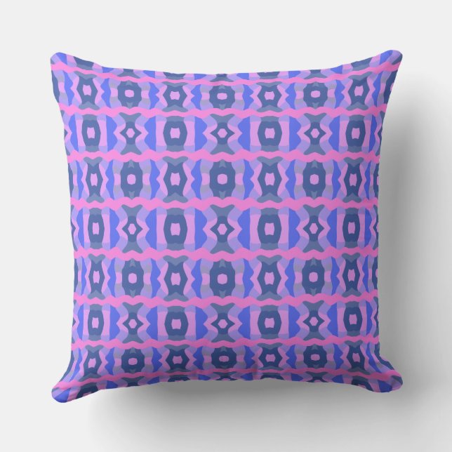 Psychedelic Colour Block Patchwork Pink Purple Blu Throw Pillow (Back)