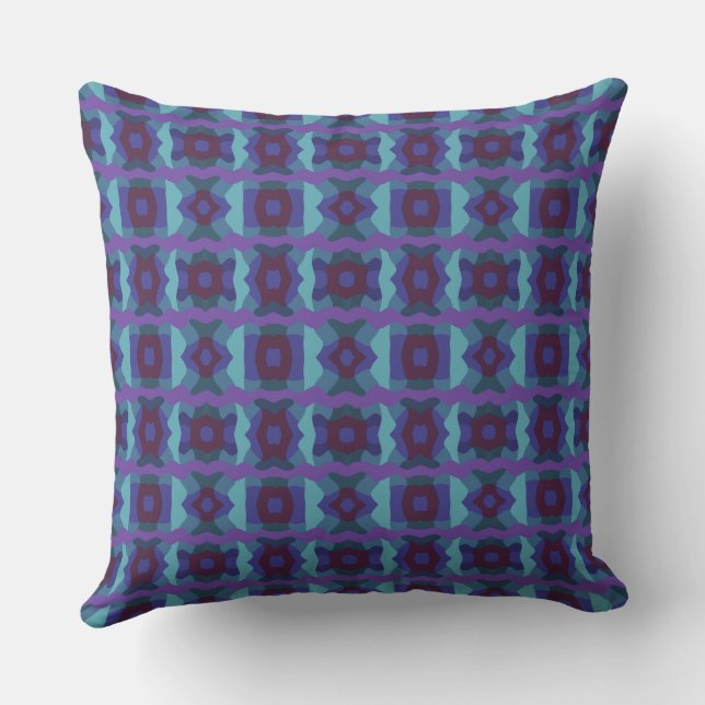 Psychedelic Colour Block Patchwork Purple Teal Throw Pillow (Back)