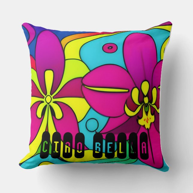Psychedelic Colour Burst Throw Pillow (Front)