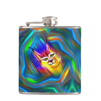 Psychedelic Colour Flow Lynx Portrait Hip Flask