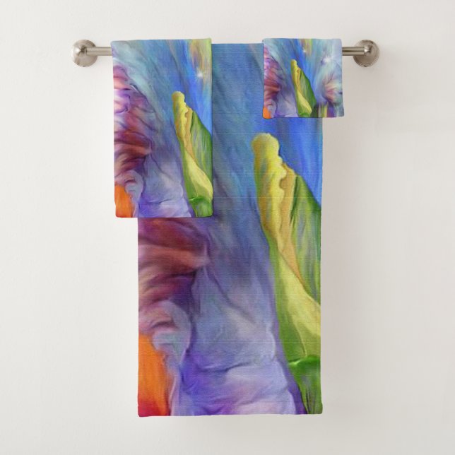 Psychedelic colour scheme bath towel set (Insitu)