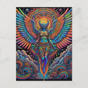 Psychedelic Colourful Angel Art Postcard