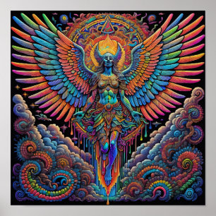 Psychedelic Colourful Angel Art Poster