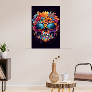 Psychedelic Colourful Bright Skull Poster