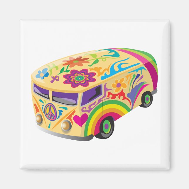 Psychedelic Colourful Bus Summer Of Love Magnet (Front)