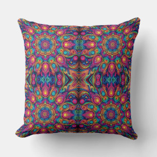 Psychedelic Colourful Geometric Pattern Throw Pillow