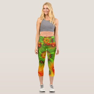 Psychedelic Colourful Modern Abstract Fractal Art Capri Leggings