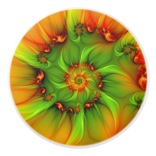 Psychedelic Colourful Modern Abstract Fractal Art Ceramic Knob (Front)