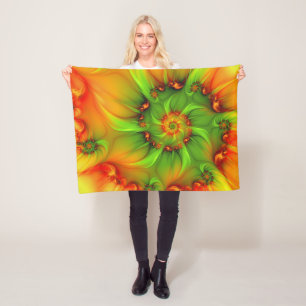 Psychedelic Colourful Modern Abstract Fractal Art Fleece Blanket