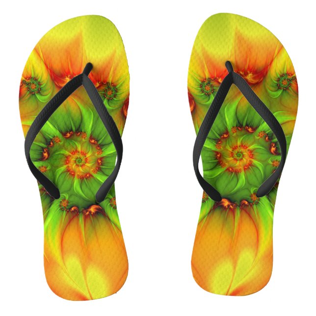 Psychedelic Colourful Modern Abstract Fractal Art Flip Flops (Footbed)