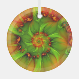 Psychedelic Colourful Modern Abstract Fractal Art Glass Ornament