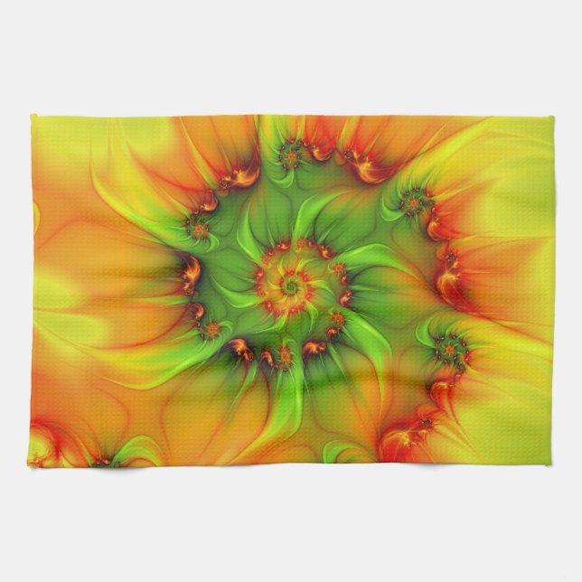 Psychedelic Colourful Modern Abstract Fractal Art Kitchen Towel (Horizontal)