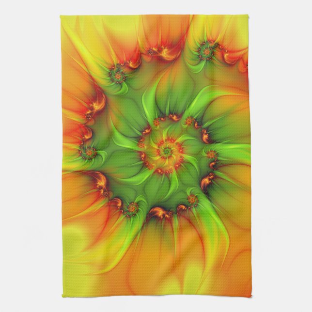 Psychedelic Colourful Modern Abstract Fractal Art Kitchen Towel (Vertical)