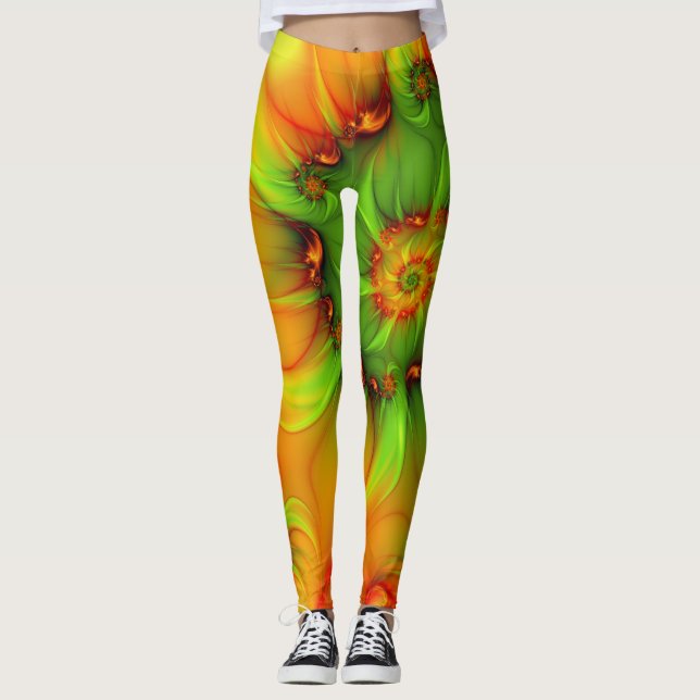 Psychedelic Colourful Modern Abstract Fractal Art Leggings (Front)