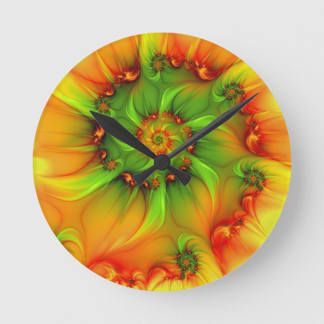 Psychedelic Colourful Modern Abstract Fractal Art Round Clock (Front)