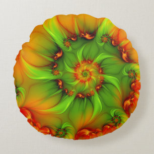 Psychedelic Colourful Modern Abstract Fractal Art Round Pillow