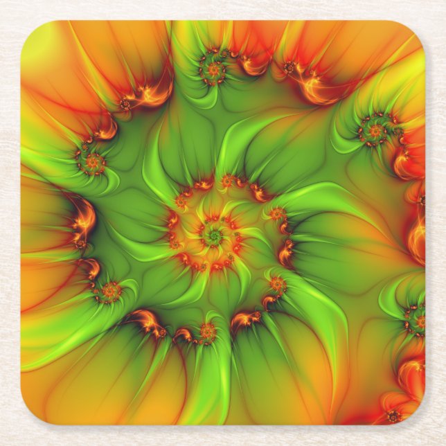 Psychedelic Colourful Modern Abstract Fractal Art Square Paper Coaster (Front)