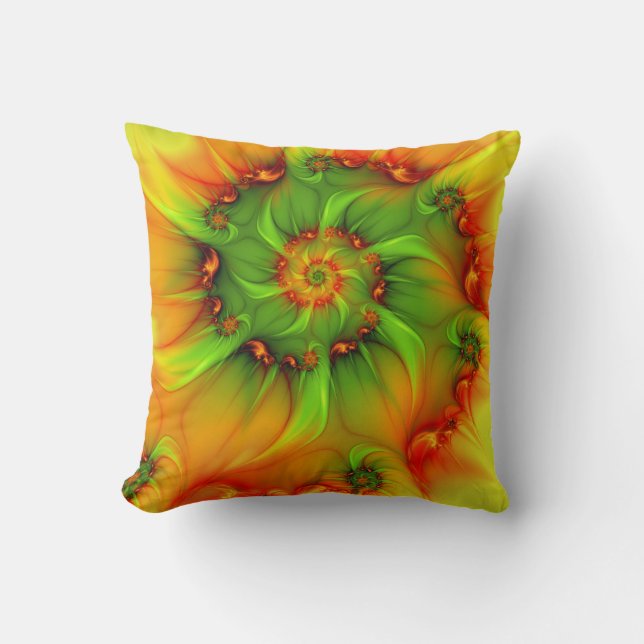 Psychedelic Colourful Modern Abstract Fractal Art Throw Pillow (Front)