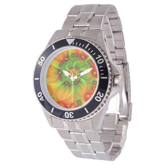 Psychedelic Colourful Modern Abstract Fractal Art Watch (Angled)