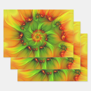 Psychedelic Colourful Modern Abstract Fractal Art Wrapping Paper Sheet