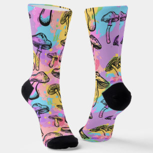 Psychedelic Colourful Mushroom Pattern Socks