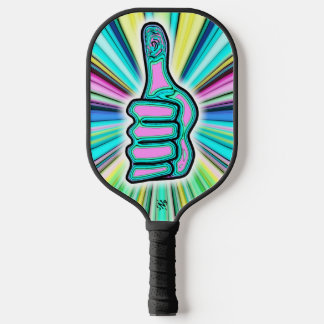 Psychedelic colourful thumbs up/down v1.1 pickleball paddle